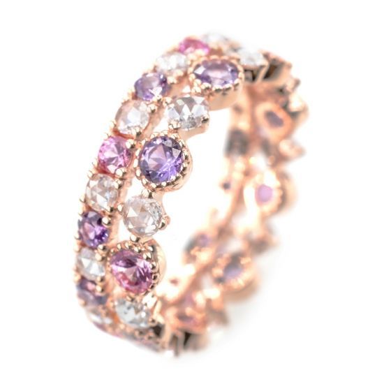 <span style="font-size:18px"><span style="color:#FFFFFF">18k Rose Gold Double Row Milgrain Rose Cut Ring with Pink and Purple</span></span>