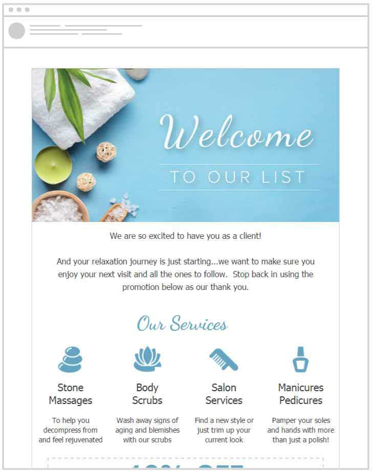 Welcome new customers to your spa with a pre-designed email template