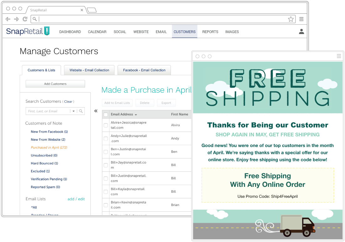 Send targeted emails to customers to increase engagement for your small business with e-commerce solutions from SnapRetail