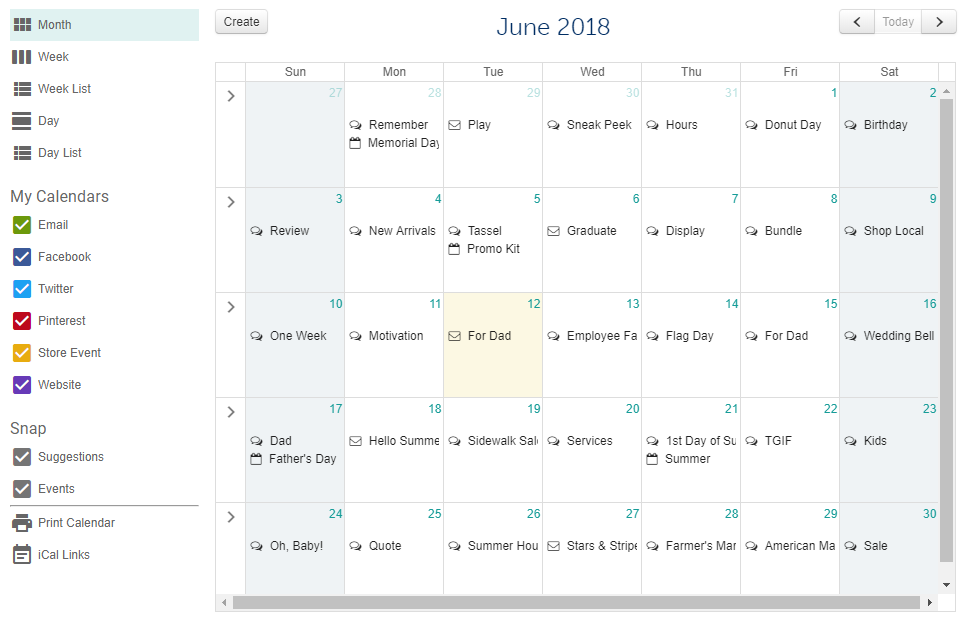 social media calendar snapretail