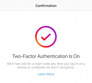 two-factor authentication success screen